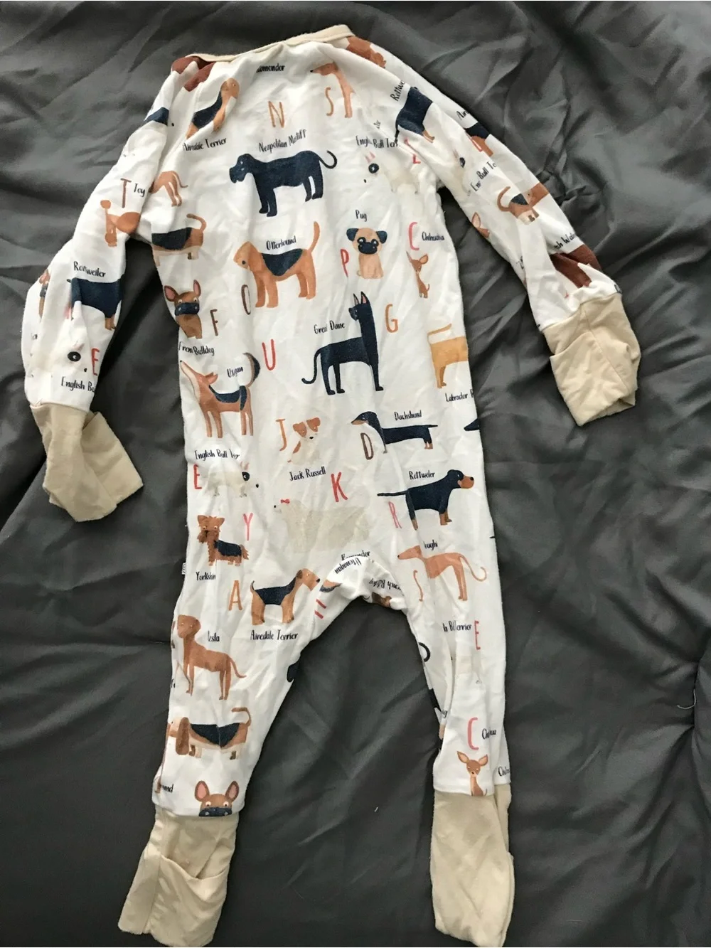 Caden Lane White Footed One-Piece with Navy, Tan and Brown Dog Print BAMBOO PJS